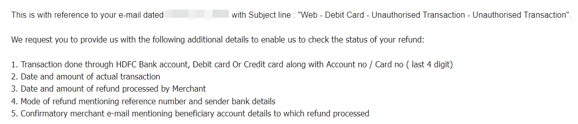 Raise a HDFC Bank Debit Card Transaction Dispute - Supporting Documents